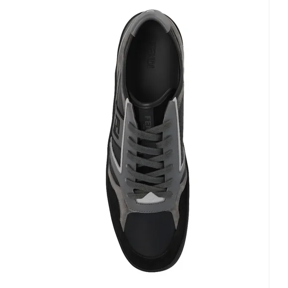 $990 Fendi Step FF Logo Embr Leather Sneakers Black & Gray EU 43 UK 9 US 10 BNIB